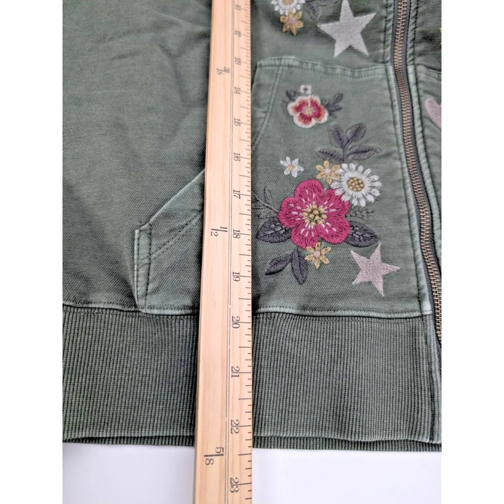 Billy T Camp Happy Green Floral Embroidered Hoodie Camp Green Sz M Hippie - Picture 11 of 12